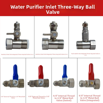 Supapă cu bilă metalică tri-direcțională pentru intrarea în purificatorul de apă; material: cupru sau 304 oțel inoxidabil; robinet de distribuție a apei pentru sisteme de apă pură