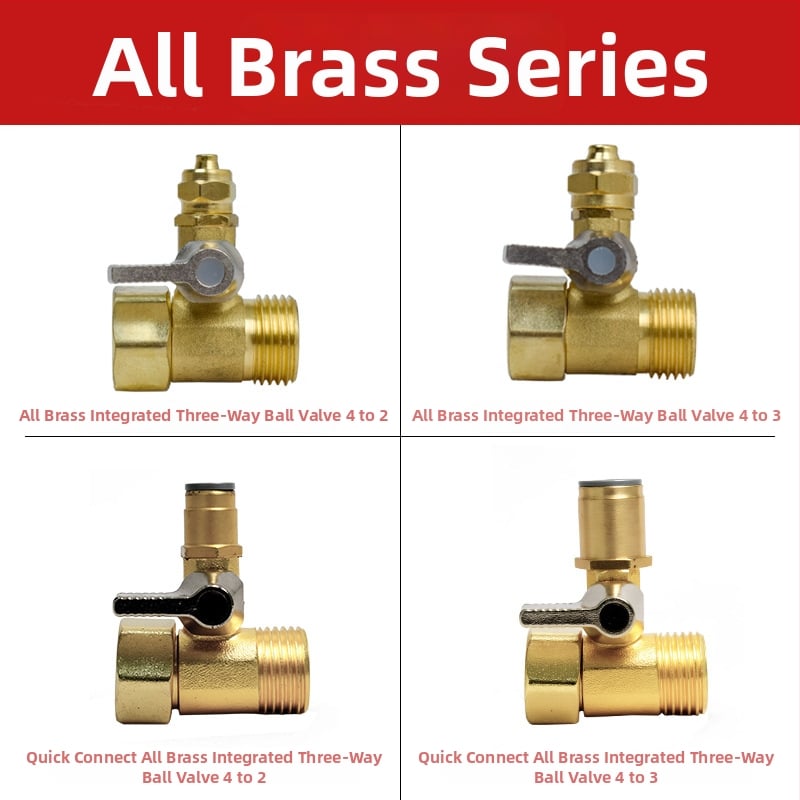 Supapă cu bilă metalică tri-direcțională pentru intrarea în purificatorul de apă; material: cupru sau 304 oțel inoxidabil; robinet de distribuție a apei pentru sisteme de apă pură