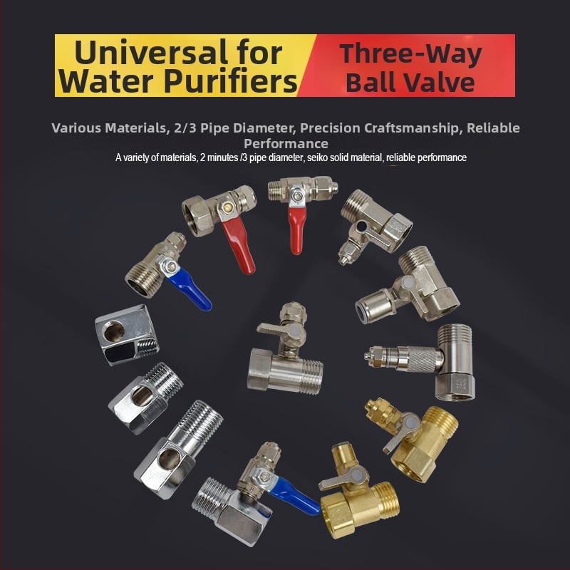 Supapă cu bilă metalică tri-direcțională pentru intrarea în purificatorul de apă; material: cupru sau 304 oțel inoxidabil; robinet de distribuție a apei pentru sisteme de apă pură