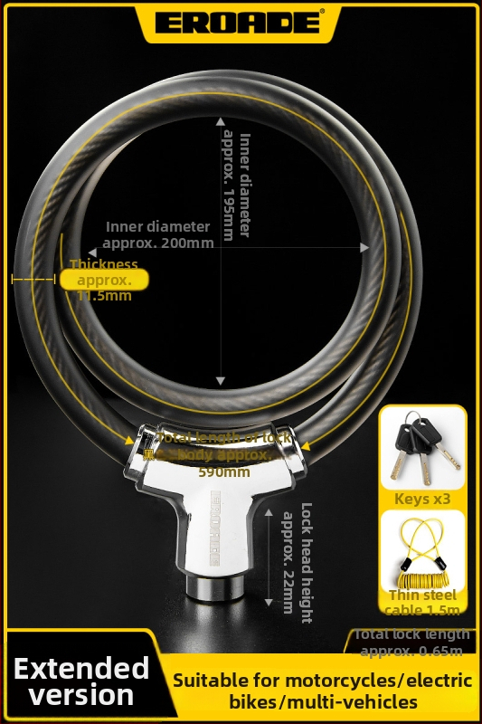 Κλειδαριά Ποδηλάτου EROADE — Φορητή Αντικλοπική Κλειδαριά, Unisex, Διαθέσιμη Παραμετροποίηση, Υλικό: Άλλο