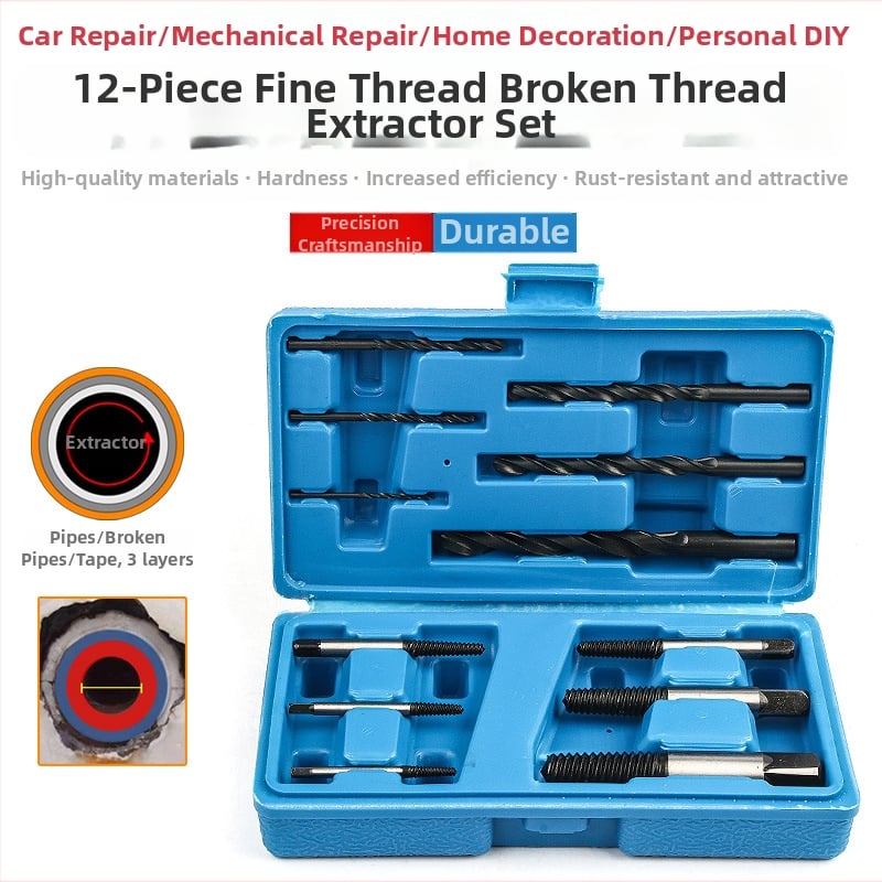 Törött csavarok kivonó készlet, 12 darab, gépekhez, God Super, 0.39 kg