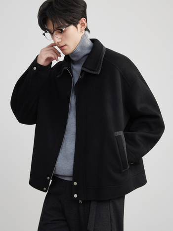 Férfi 100% gyapjú kabát, dupla gallér, kétoldalas, cipzárral, laza szabás