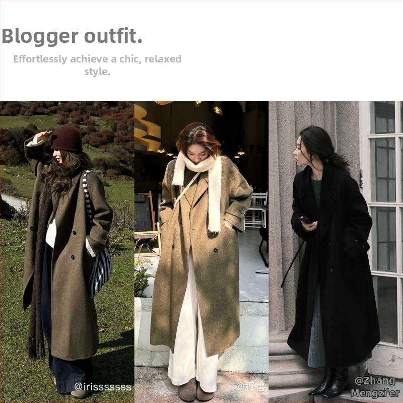 Ženski dvostruki vuneni kaput, srednje duljine, zima 2025