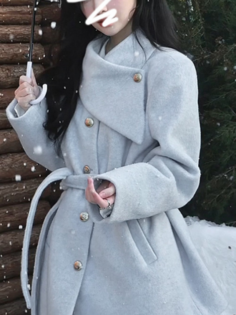 Ženski kaput od poliester materijala, korejskog stila, srednje duljine, debela tkanina, ovratnik tipa poluturtleneck, širok kroj