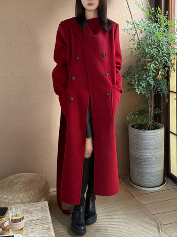 Ženski vuneni kaput sa šal-golom, dvostruki red gumba, duga verzija, elegantan gradski stil