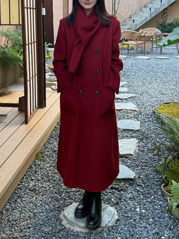 Ženski vuneni kaput sa šal-golom, dvostruki red gumba, duga verzija, elegantan gradski stil