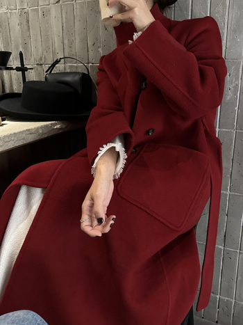 Ženski vuneni kaput sa šal-golom, dvostruki red gumba, duga verzija, elegantan gradski stil