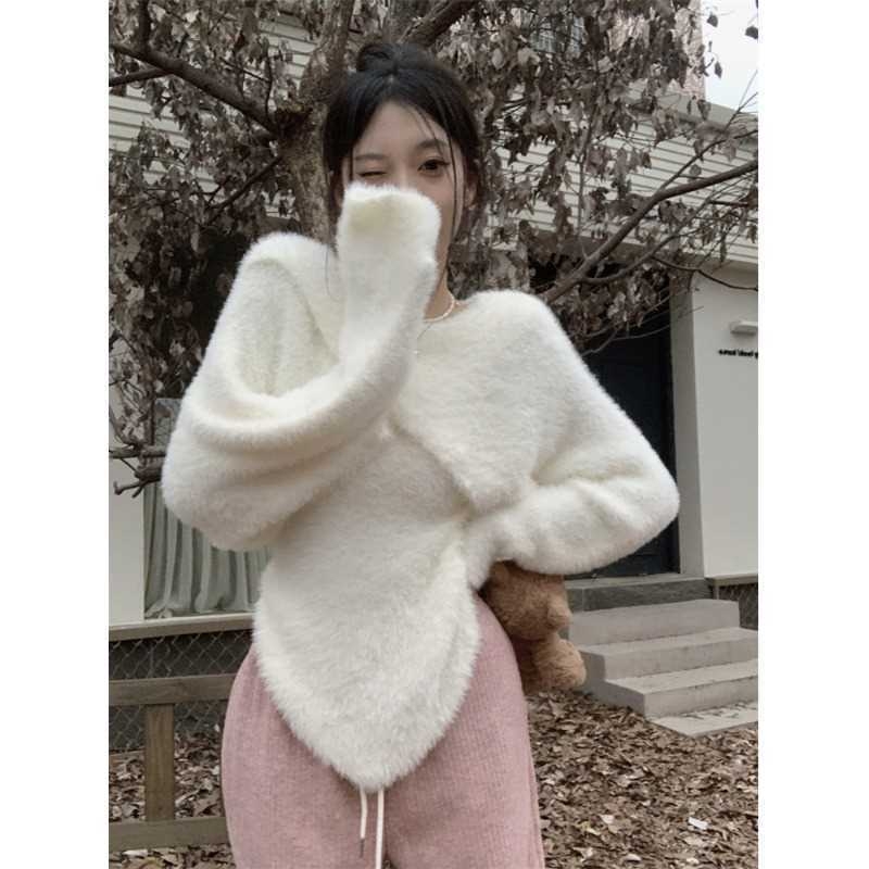 Korejskog stila pleteni top s V izrezom, Ice Silk tkanina, asimetričan uski kroj