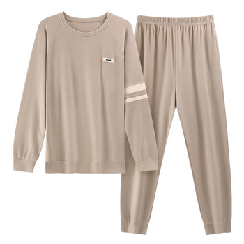 Set de pijamale din bumbac antibacterian pentru bărbați, cu mâneci lungi și pantaloni lungi, 100% bumbac, țesătură groasă 201–250 g/m²