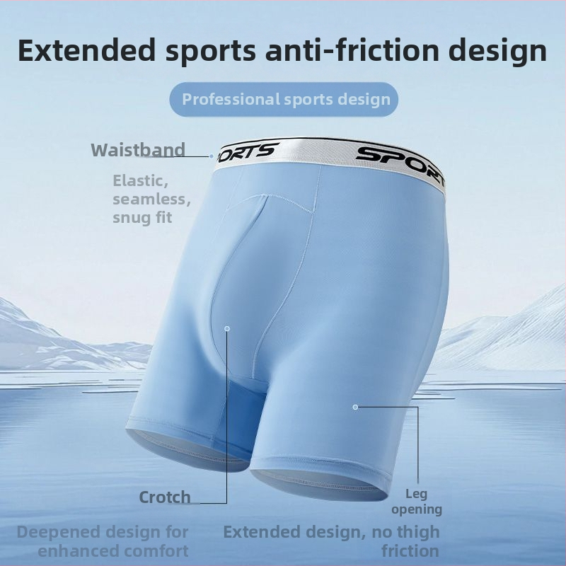 Chiloți sport lungi pentru bărbați din Ice Silk, anti frecare, talie înaltă, respirabili, uscare rapidă pentru alergare