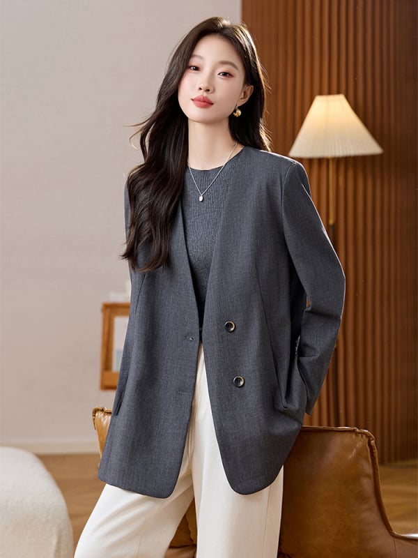 Női kosztüm dzseki, V-nyakú, egyrészes gombolású, középhosszú, poliészter (95%+)