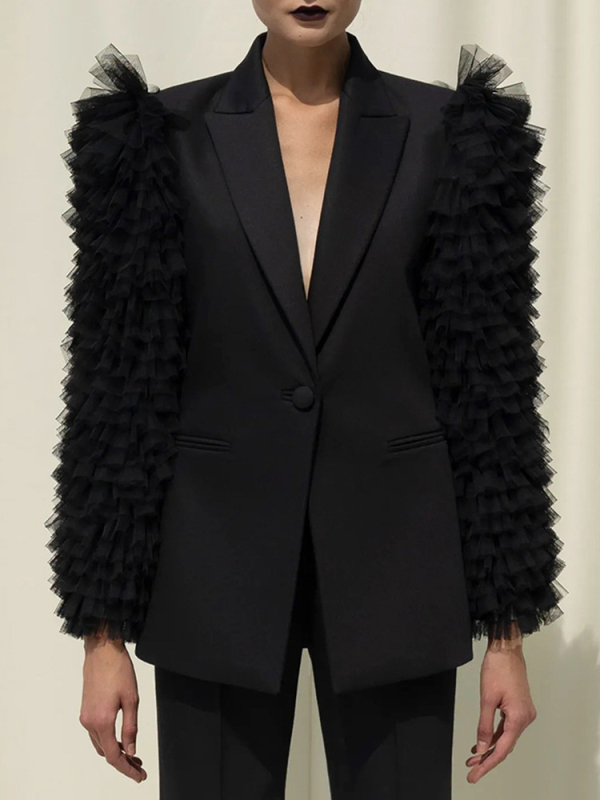 Női Western-stílusú kis kosztüm – patchwork, poliészter, laza szabásvonal, hosszú ujjú, egygombos zárás