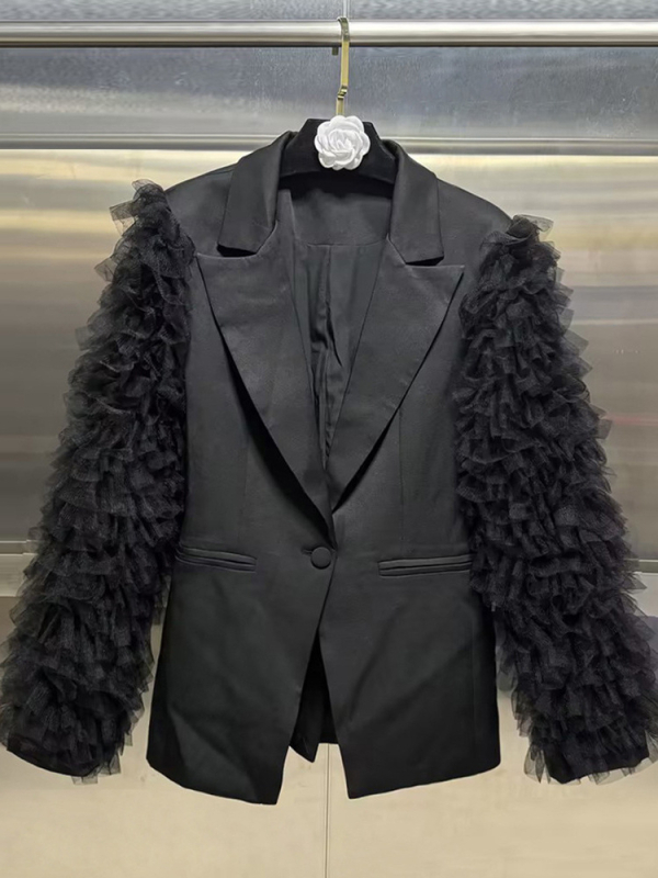 Női Western-stílusú kis kosztüm – patchwork, poliészter, laza szabásvonal, hosszú ujjú, egygombos zárás