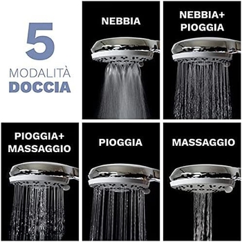 Ručni tuš s pet režima prskanja i gornjim tušem (ABS kućište, 0-90°C, nominalni tlak 80)