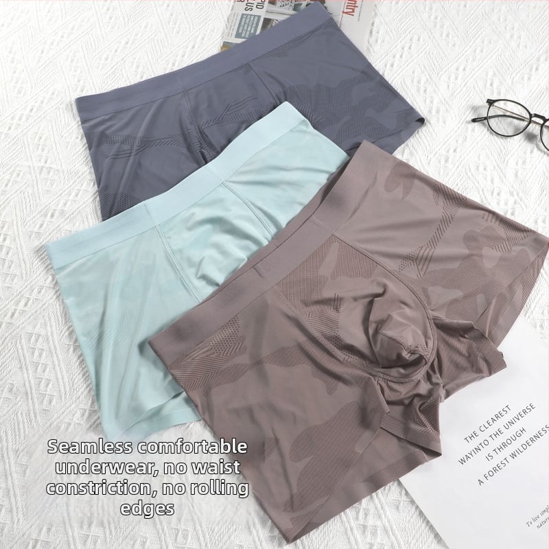 Bandung Boxeri pentru bărbați din Ice Silk, talie medie, fără cusături, subțiri, răcoroși; căptușeală la zona intimă: viscoză/spandex/nylon