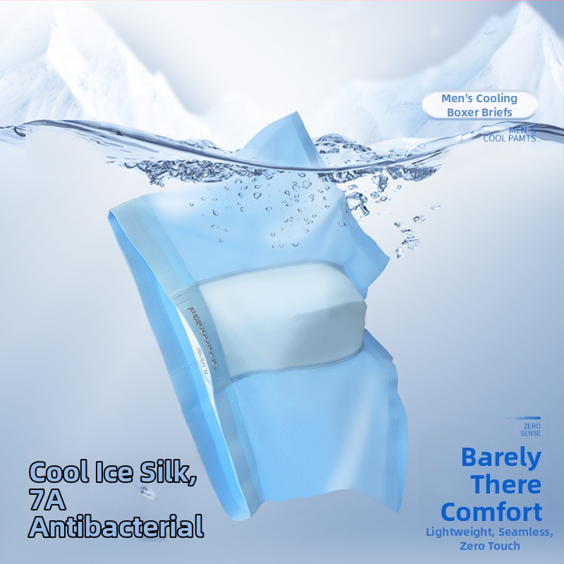 Boxeri bărbați din ice silk, respirabili, antibacterieni, fără cusături, talie medie