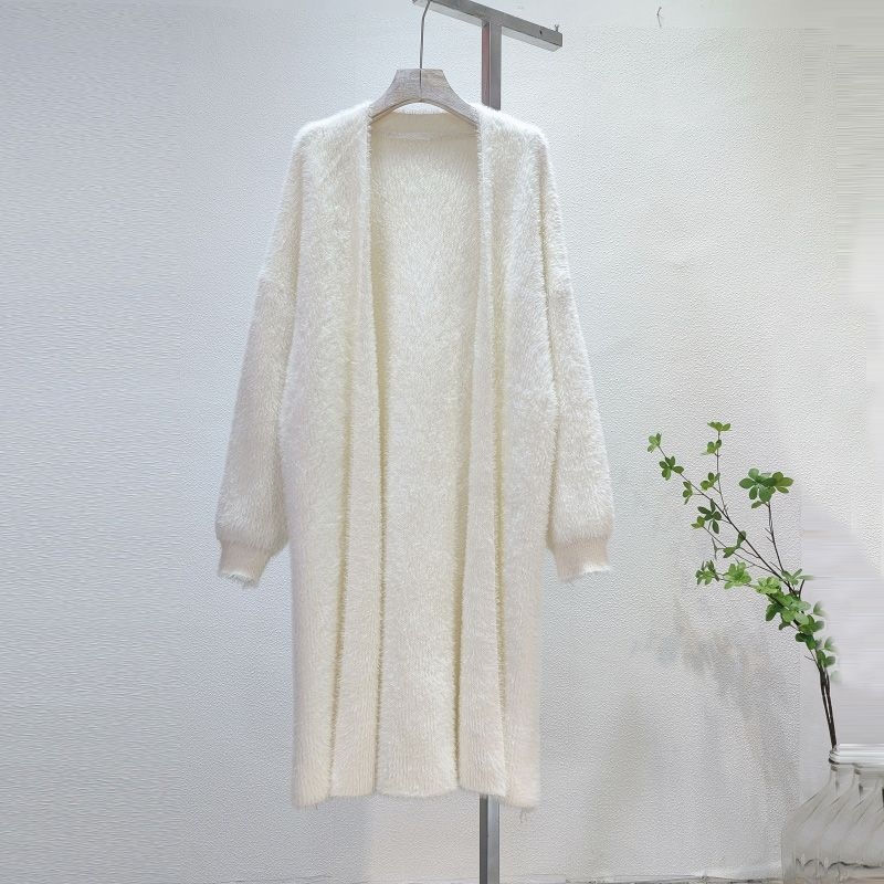 Cardigan lung de toamnă din chenille, V-decolteu, grosime medie, tricot pentru femei