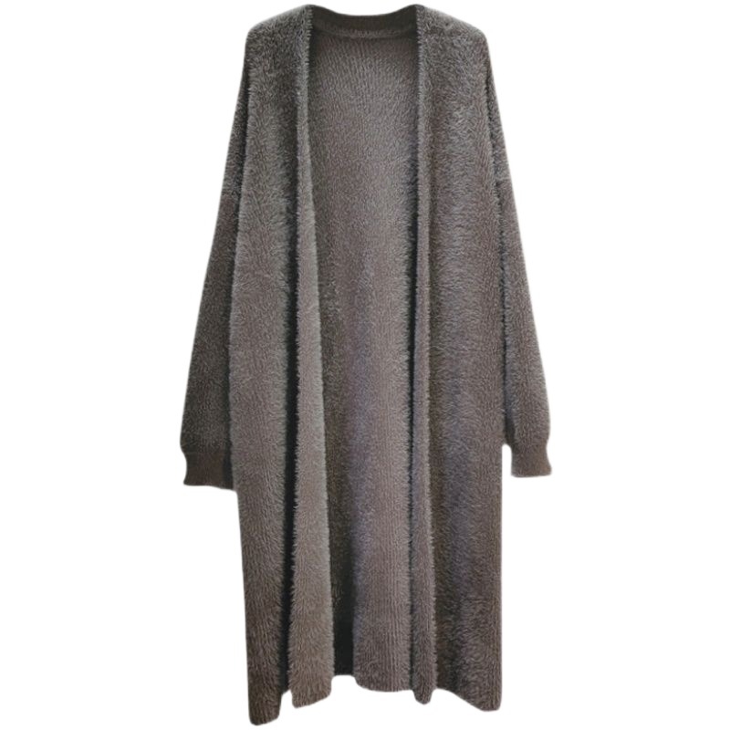 Cardigan lung de toamnă din chenille, V-decolteu, grosime medie, tricot pentru femei