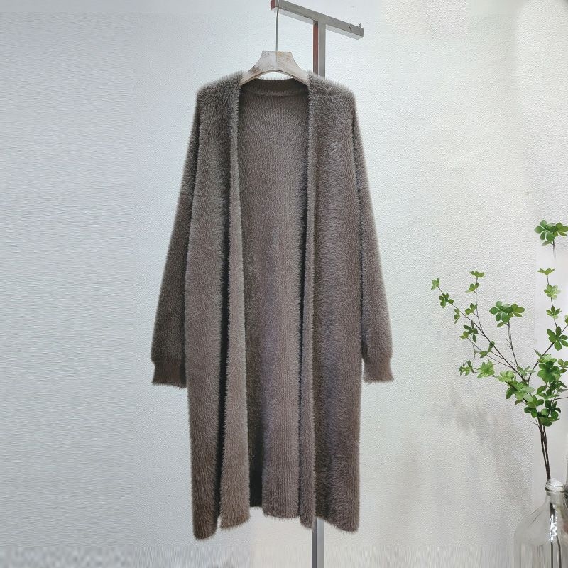 Cardigan lung de toamnă din chenille, V-decolteu, grosime medie, tricot pentru femei