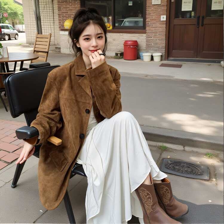 Női velúr-blézer, kosztüm-nyakkal, egy soros gombos zárás, egyenes szabás