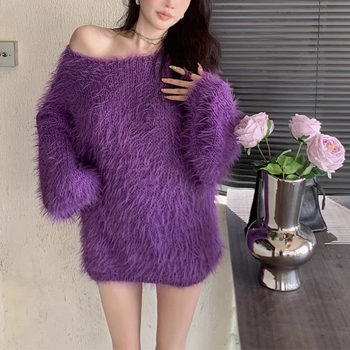 Korejski stil Mink Velvet pleteni džemper, opuštena silueta, kapuljača, srednja duljina