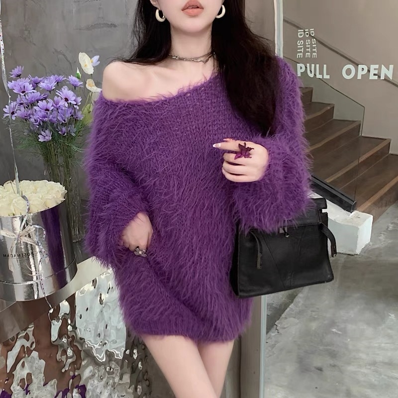 Korejski stil Mink Velvet pleteni džemper, opuštena silueta, kapuljača, srednja duljina