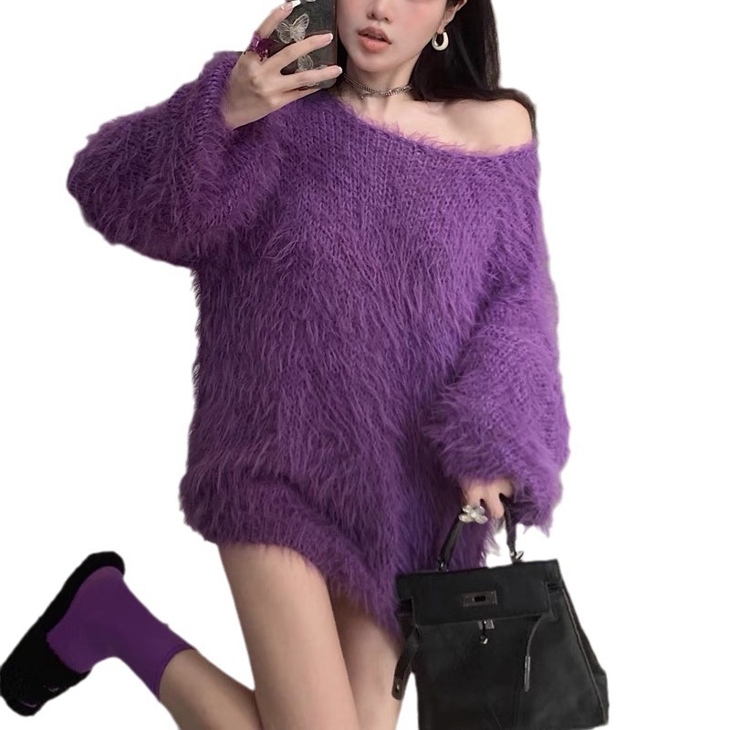 Korejski stil Mink Velvet pleteni džemper, opuštena silueta, kapuljača, srednja duljina
