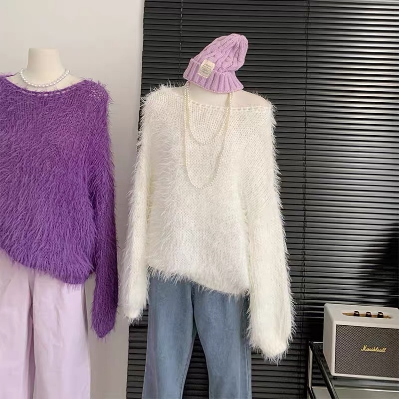 Korejski stil Mink Velvet pleteni džemper, opuštena silueta, kapuljača, srednja duljina