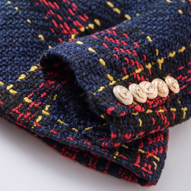 Női kockás blézer, karcsú szabás, normál hossz, zakós gallér, három sor dupla gombos zárás