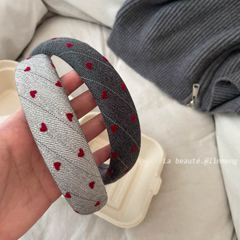 Bandă de păr în stil coreean, retro, cu inimă și carouri, din material textil, lucrată manual, pentru femei, colecția de iarnă 2024