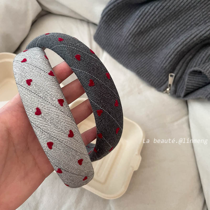 Bandă de păr în stil coreean, retro, cu inimă și carouri, din material textil, lucrată manual, pentru femei, colecția de iarnă 2024