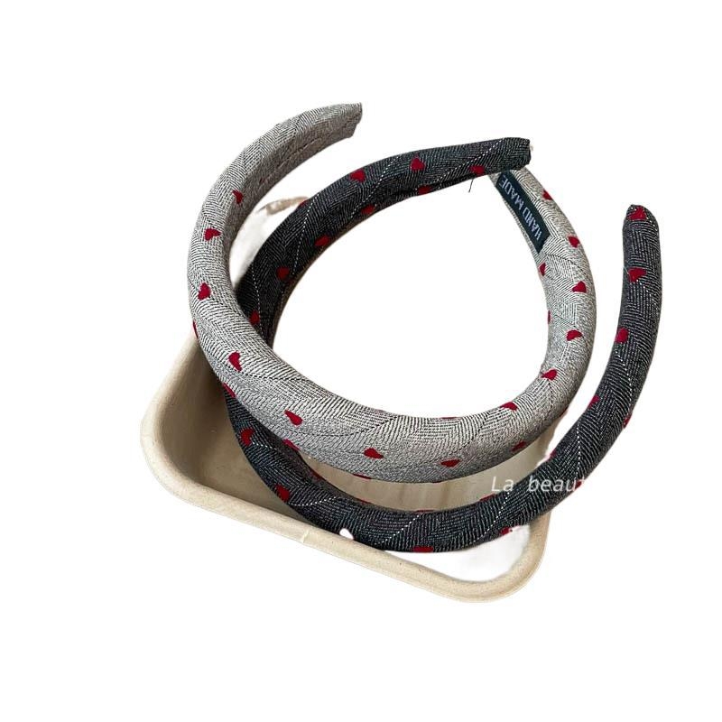 Bandă de păr în stil coreean, retro, cu inimă și carouri, din material textil, lucrată manual, pentru femei, colecția de iarnă 2024