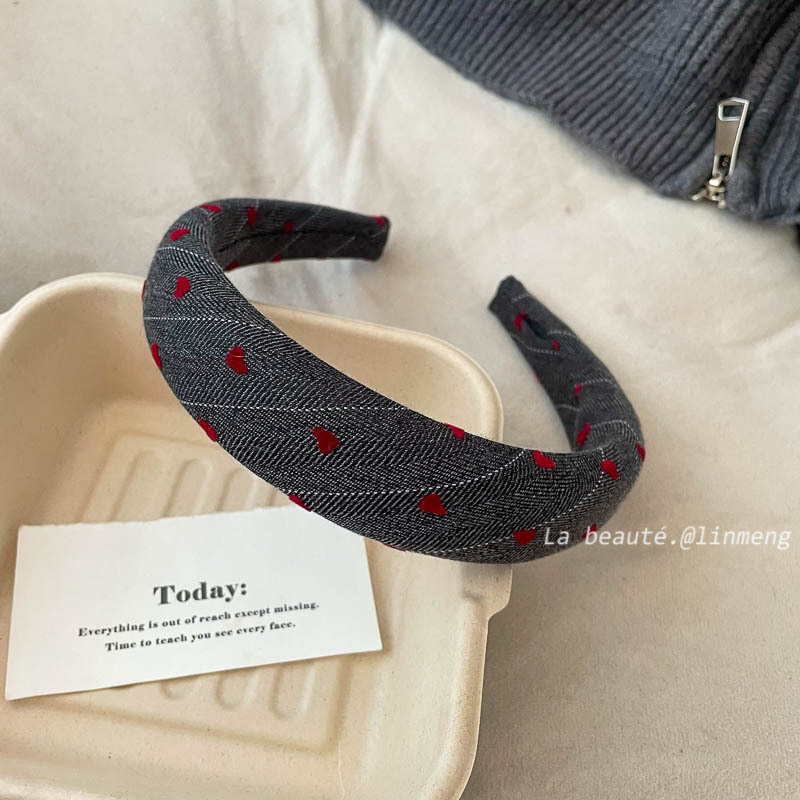 Bandă de păr în stil coreean, retro, cu inimă și carouri, din material textil, lucrată manual, pentru femei, colecția de iarnă 2024