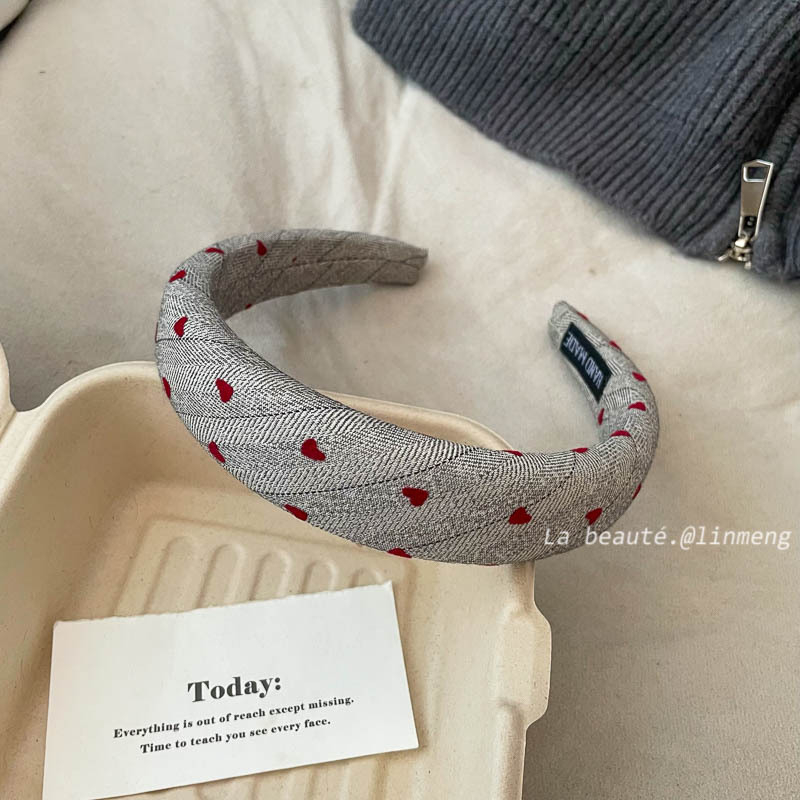 Bandă de păr în stil coreean, retro, cu inimă și carouri, din material textil, lucrată manual, pentru femei, colecția de iarnă 2024