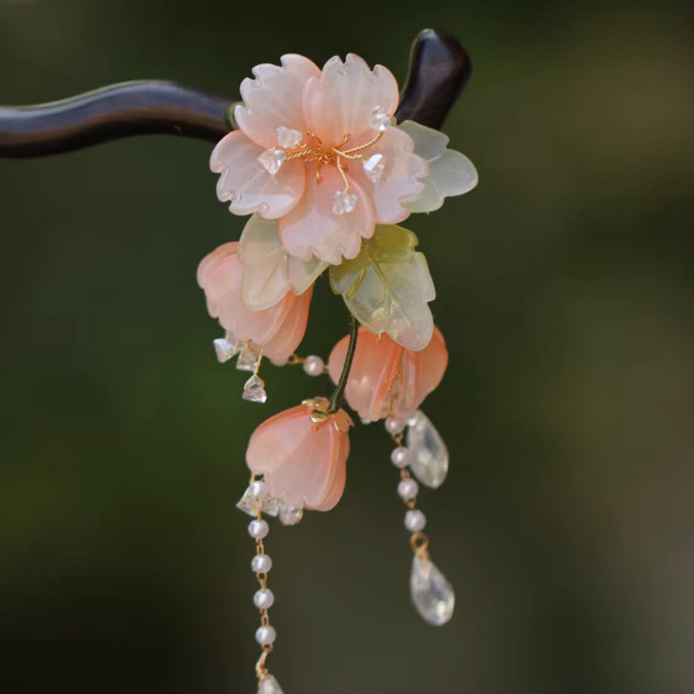 Clip de păr disc – accesorii cu floare, stil național, personalizabil; Material: sticlă/glazură; Potrivit pentru nunți, zile de naștere, festivaluri