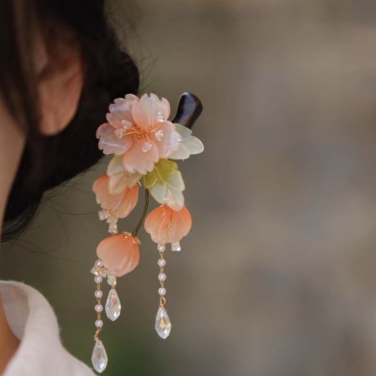 Clip de păr disc – accesorii cu floare, stil național, personalizabil; Material: sticlă/glazură; Potrivit pentru nunți, zile de naștere, festivaluri