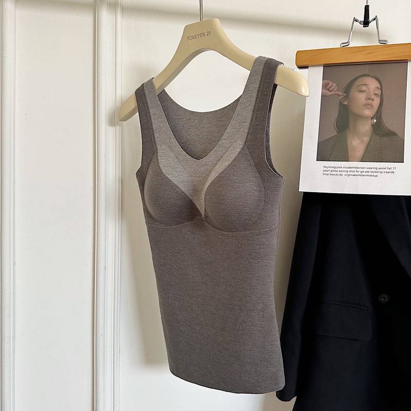 Ženska bezšivna topla vesta s jastučićem za prsa, V-izrez, akrilna vlakna, debeli materijal 251-300 g/m², oblikovanje tijela