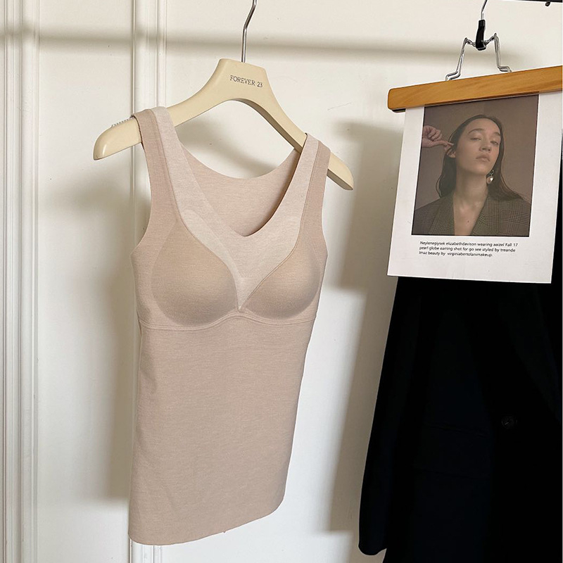 Ženska bezšivna topla vesta s jastučićem za prsa, V-izrez, akrilna vlakna, debeli materijal 251-300 g/m², oblikovanje tijela