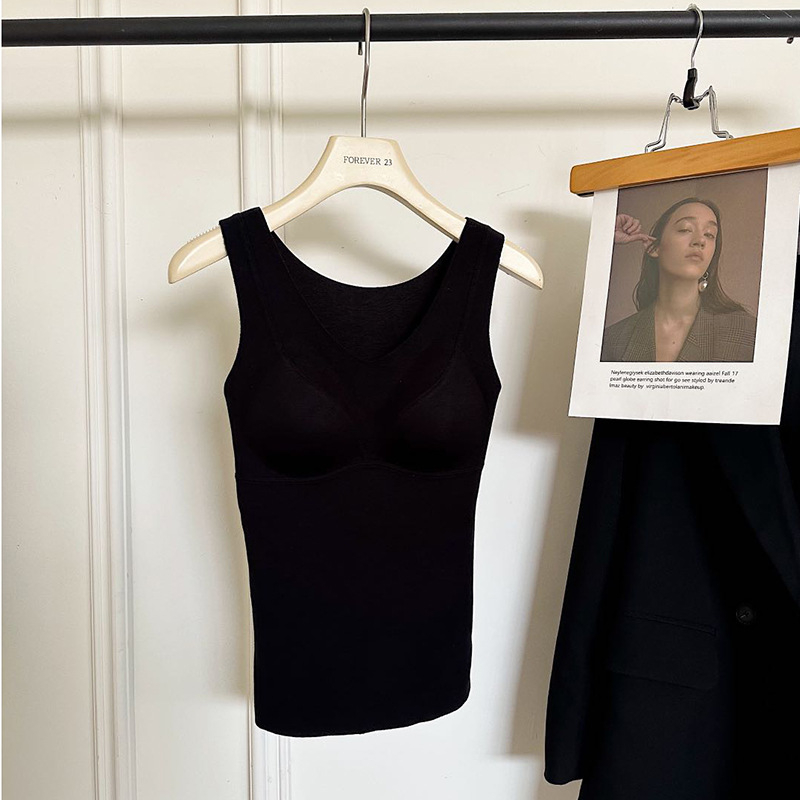 Ženska bezšivna topla vesta s jastučićem za prsa, V-izrez, akrilna vlakna, debeli materijal 251-300 g/m², oblikovanje tijela