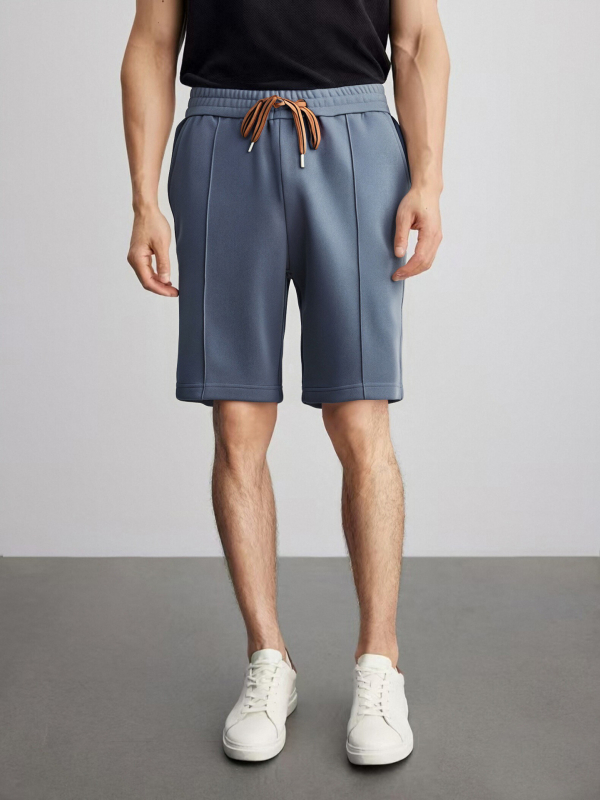 Férfi pamutkeverék rövidnadrág, 3/4 hosszú, elasztikus derékkal és húzózsinórral, laza szabású, háromdimenziós plisék