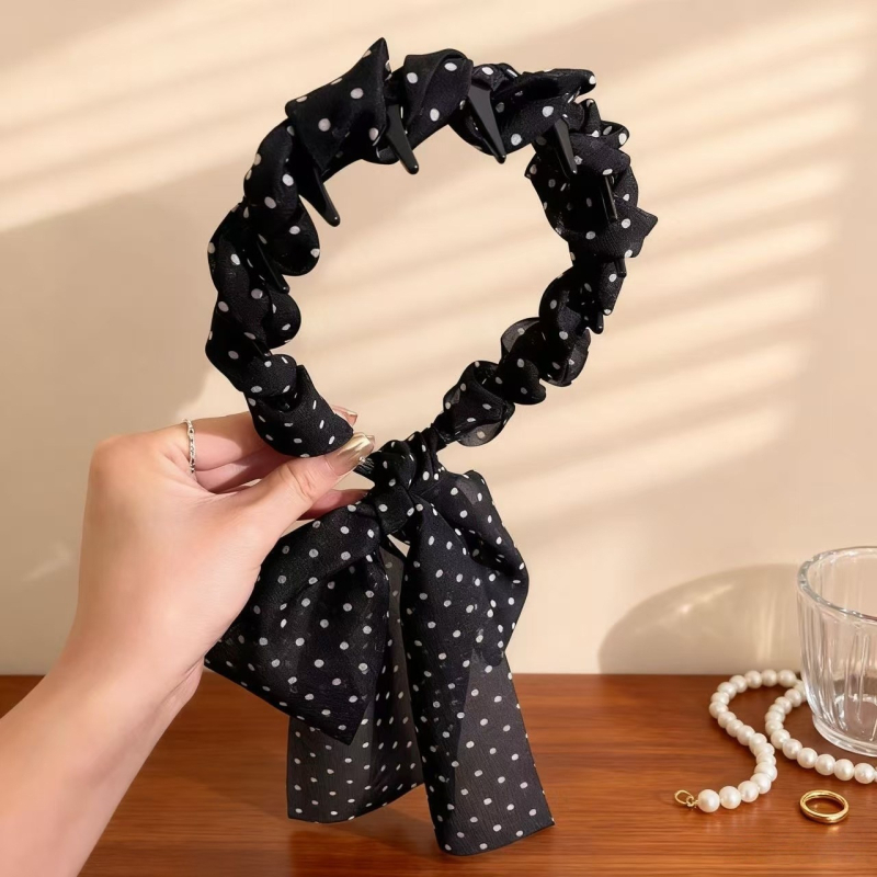 Kézzel készített szövet hajpánt fogazott részekkel, pöttyös mintával – női fejfedő