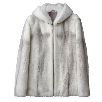 Férfi norkabőr kabát kapucnival, cipzárral, színblokkolt mintával.