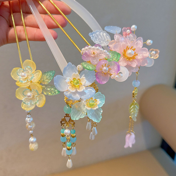 Agrafă de păr cu stil etnic și motiv floral, acril, XINFEI, model 505.