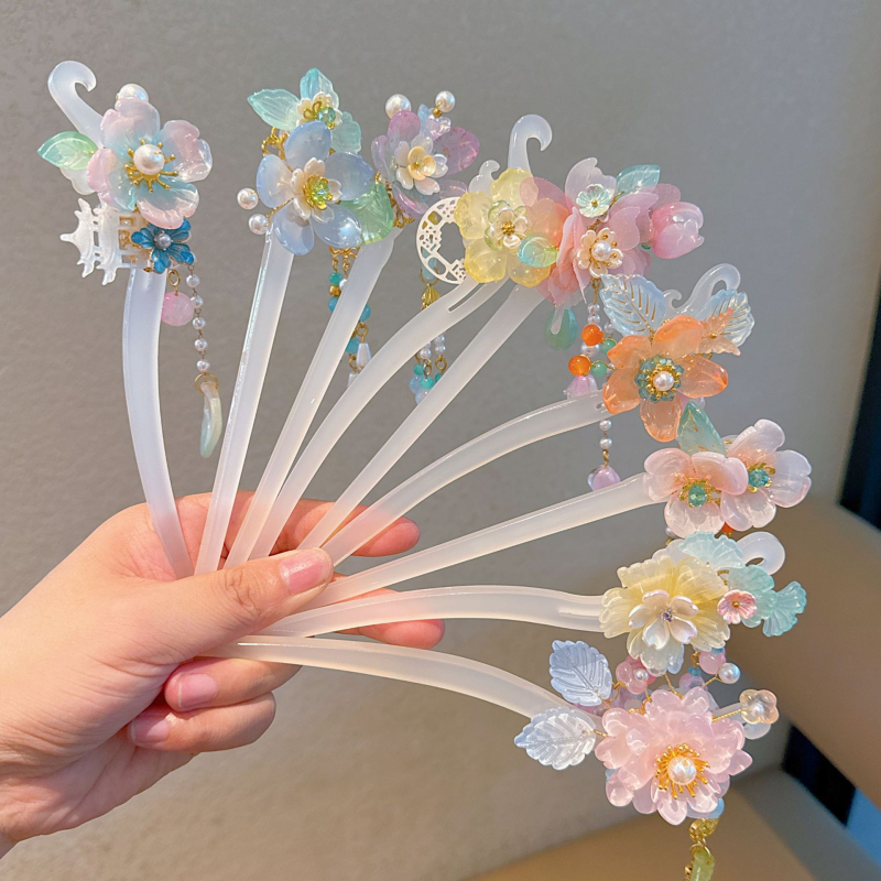 Agrafă de păr cu stil etnic și motiv floral, acril, XINFEI, model 505.