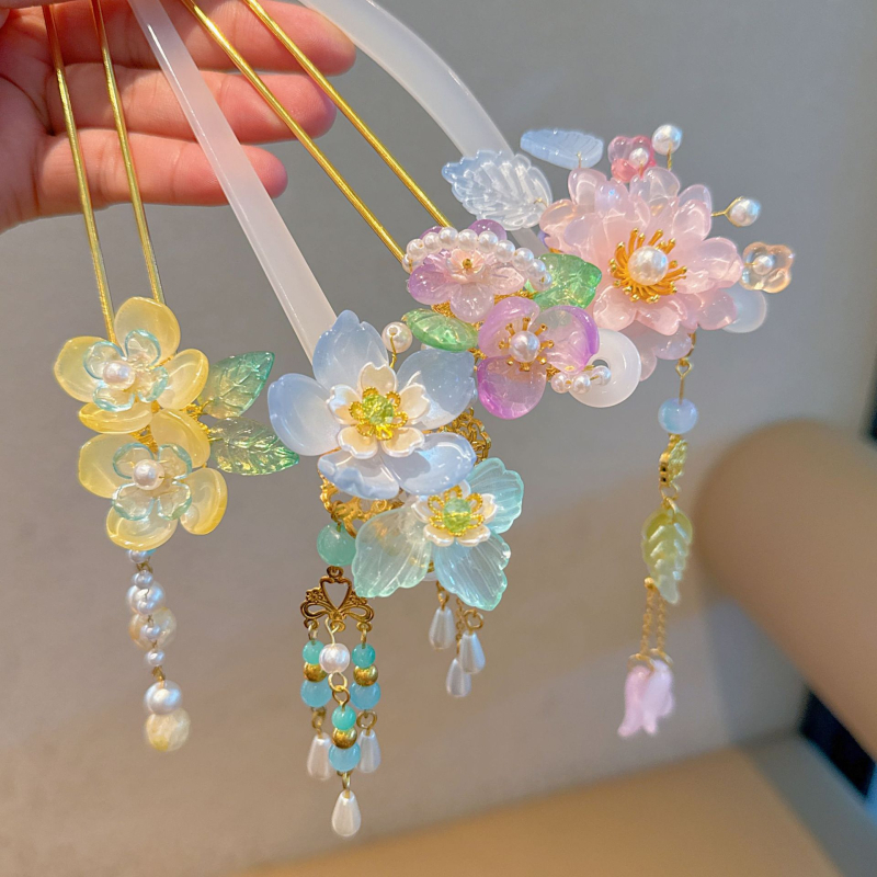 Agrafă de păr cu stil etnic și motiv floral, acril, XINFEI, model 505.