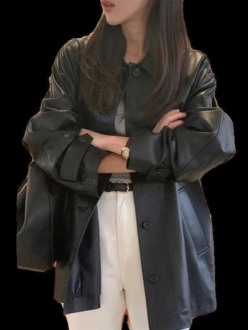 Γυναικείο PU δερμάτινο μπουφάν, υπερ-κοντό μήκος, τετράγωνος γιακά, φθινόπωρο 2025, μονομπρόστο κλείσιμο