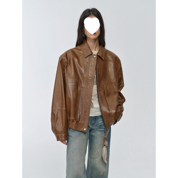 Jachetă din piele de miel cu guler rever, croială în formă A, stil Royal Sister, primăvara 2025