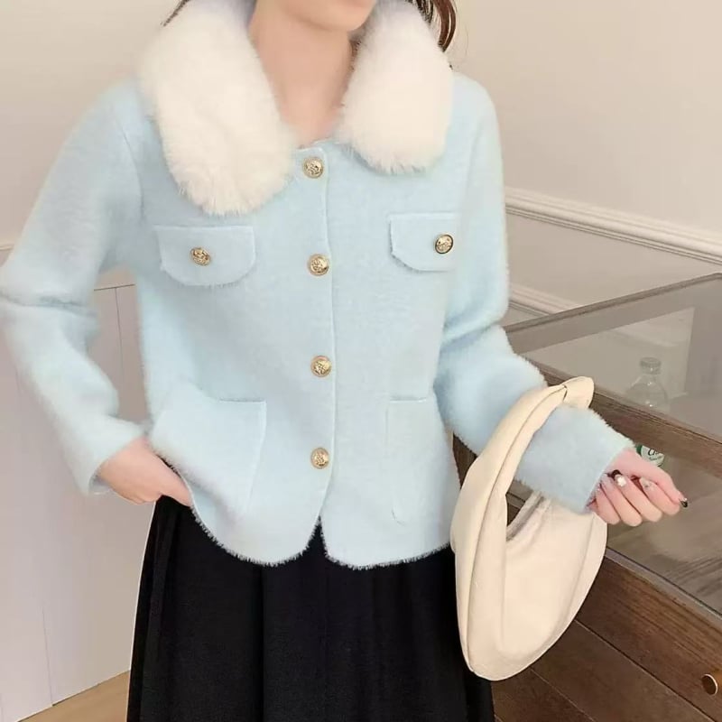 Cardigan od imitacijskog mink velura, poliester i kozja koža, duljina 50-65 cm