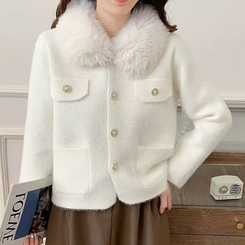 Cardigan od imitacijskog mink velura, poliester i kozja koža, duljina 50-65 cm