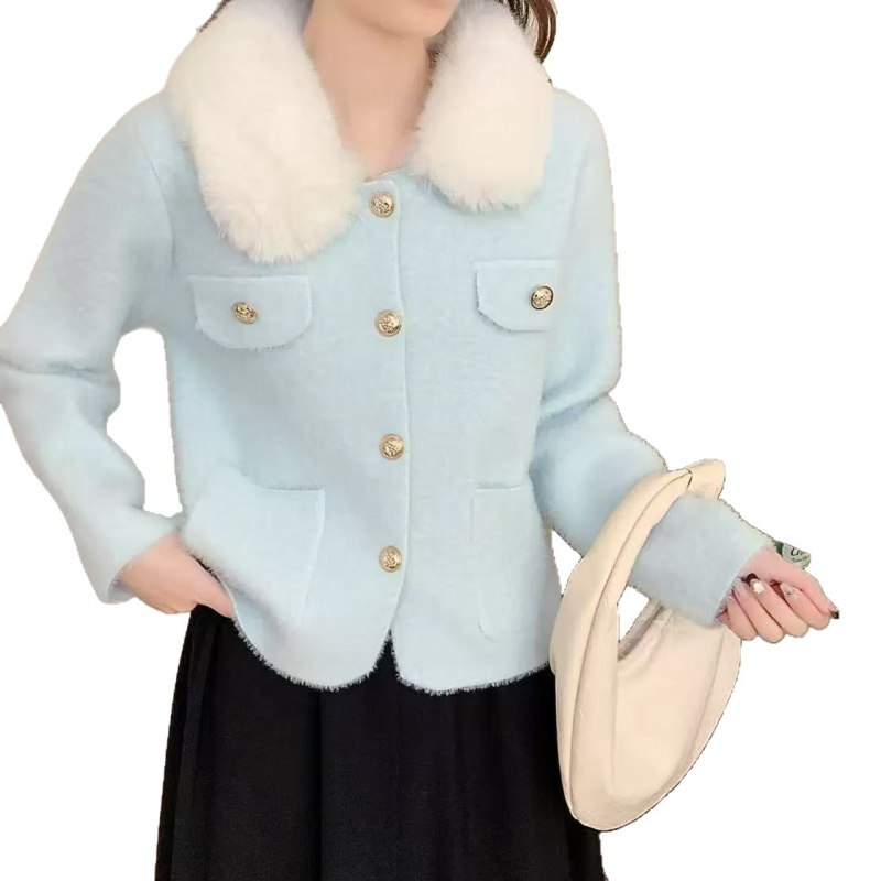 Cardigan od imitacijskog mink velura, poliester i kozja koža, duljina 50-65 cm